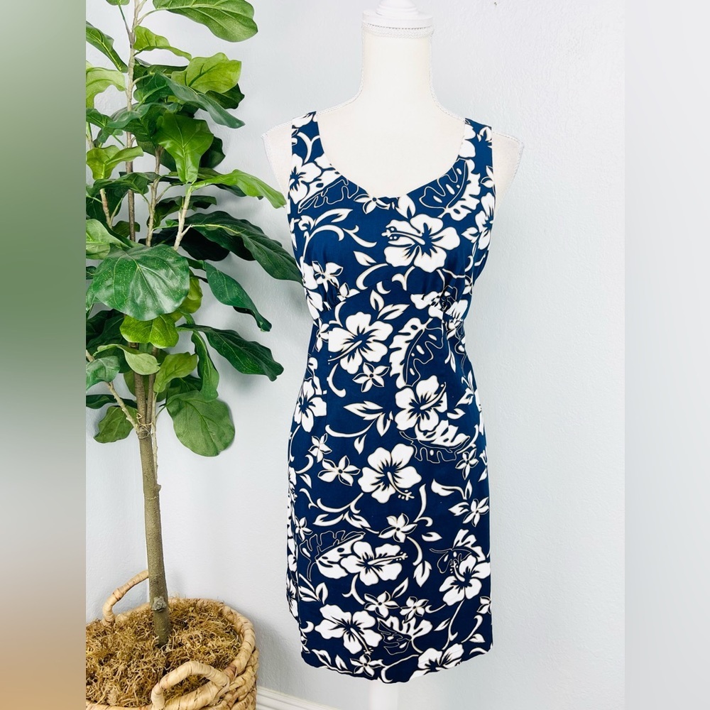 Hilo Hattie Blue Orchid Floral Hawaiian Mini Summer Vacation Dress